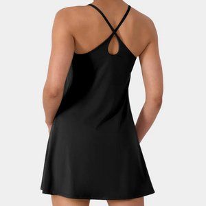 Halara Size Medium Cloudful Black Easy Peezy Cross Back Active Dress, Pockets